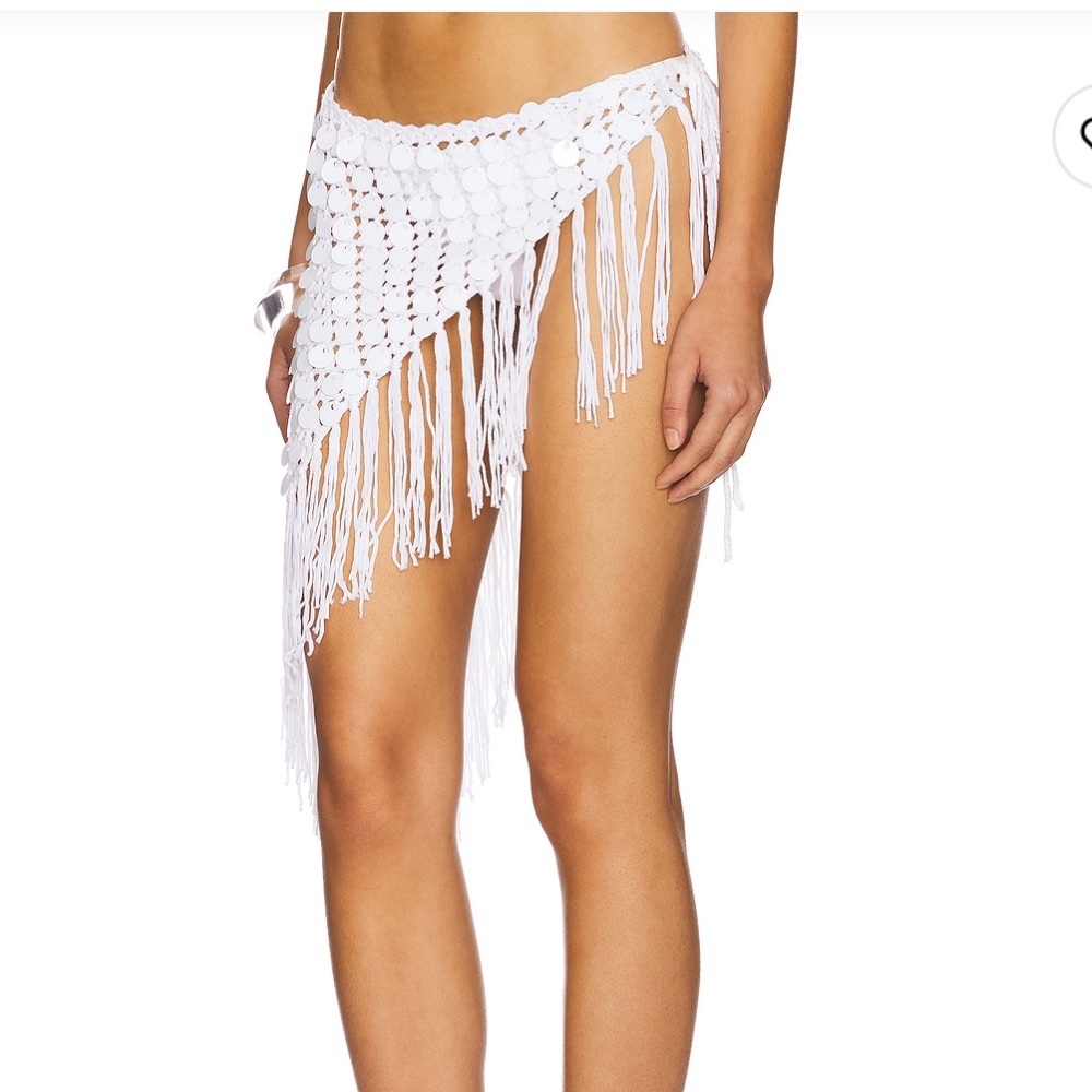 Superdown White Embellished Fringe Tie Skirt XS